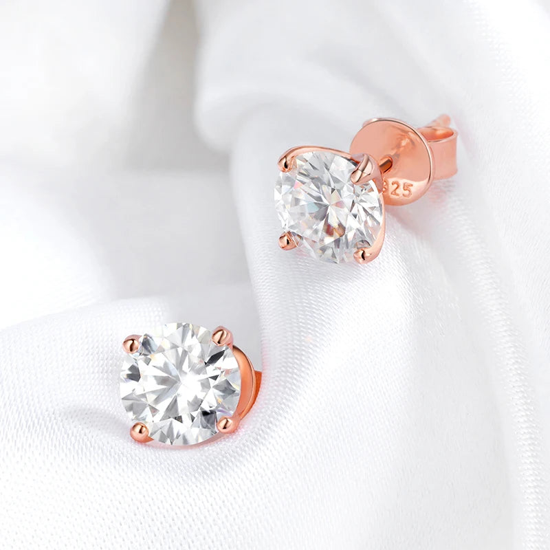 Moissanite Stud Earrings – Rose Gold 925 Silver