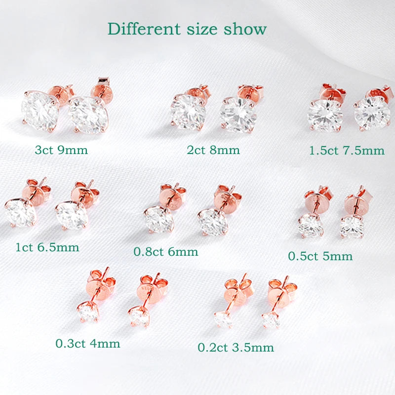 Moissanite Stud Earrings – Rose Gold 925 Silver