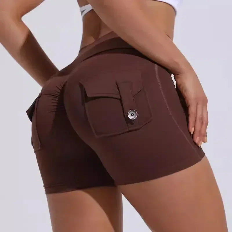 Seamless High-Waist Fitness Shorts with Pockets