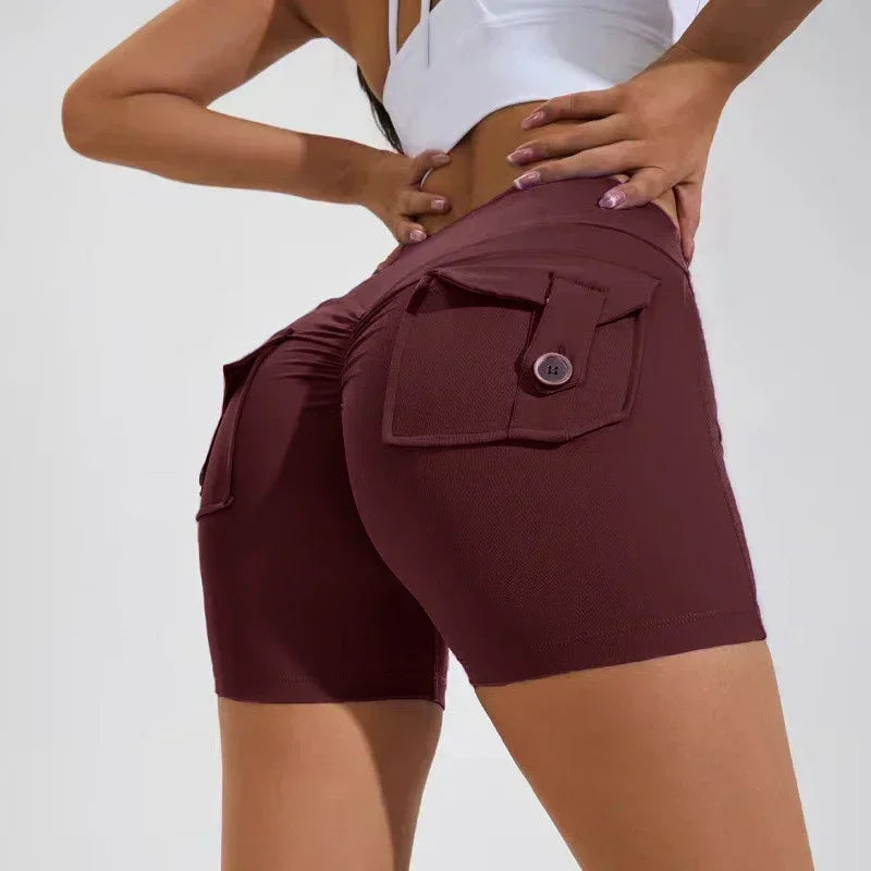 Seamless High-Waist Fitness Shorts with Pockets
