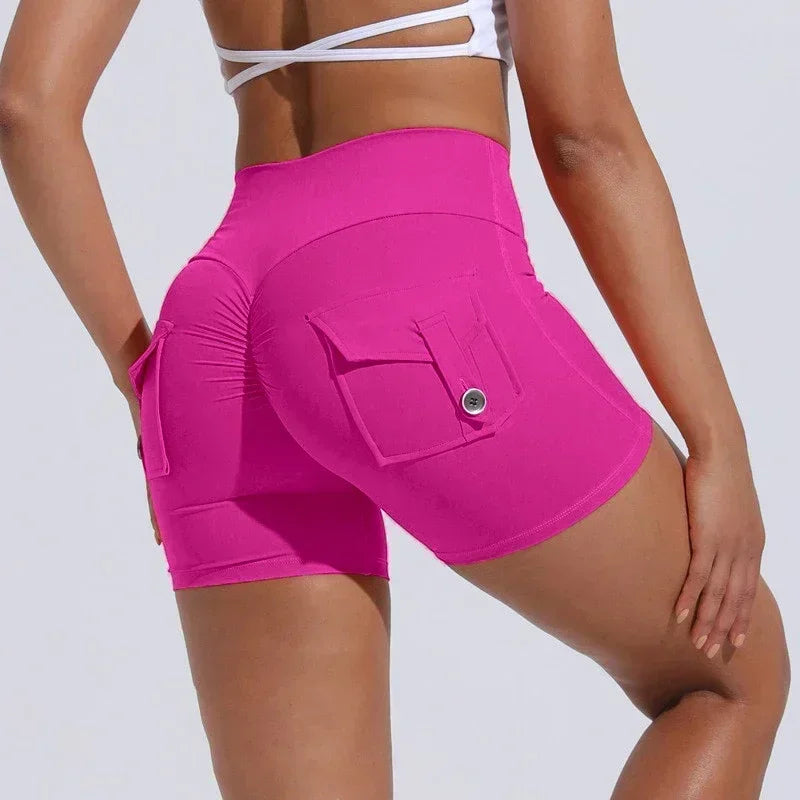 Seamless High-Waist Fitness Shorts with Pockets