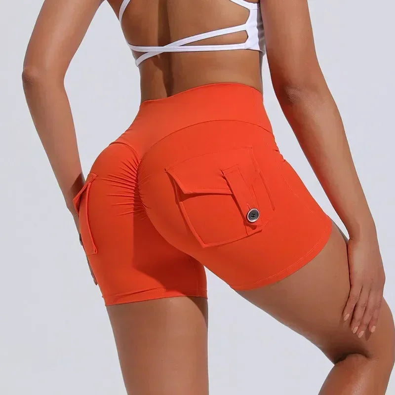Seamless High-Waist Fitness Shorts with Pockets