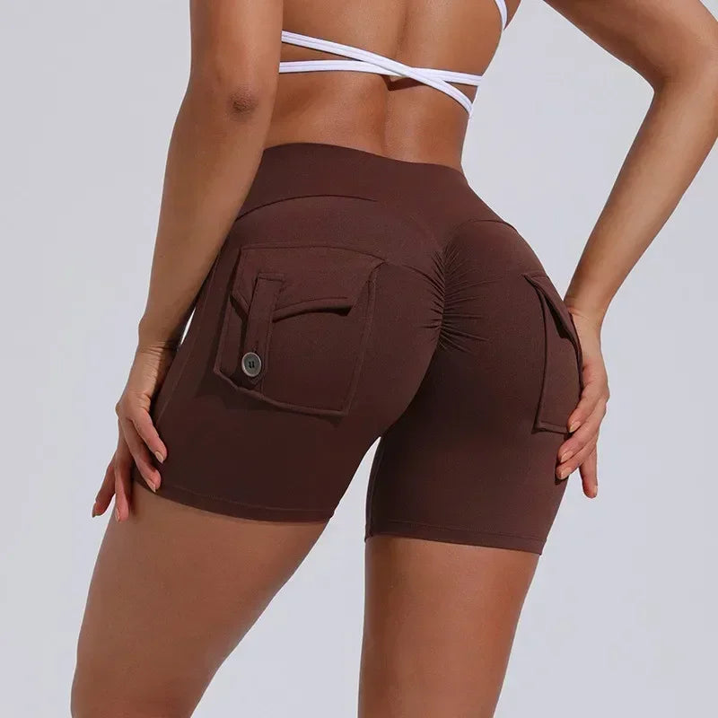 Seamless High-Waist Fitness Shorts with Pockets