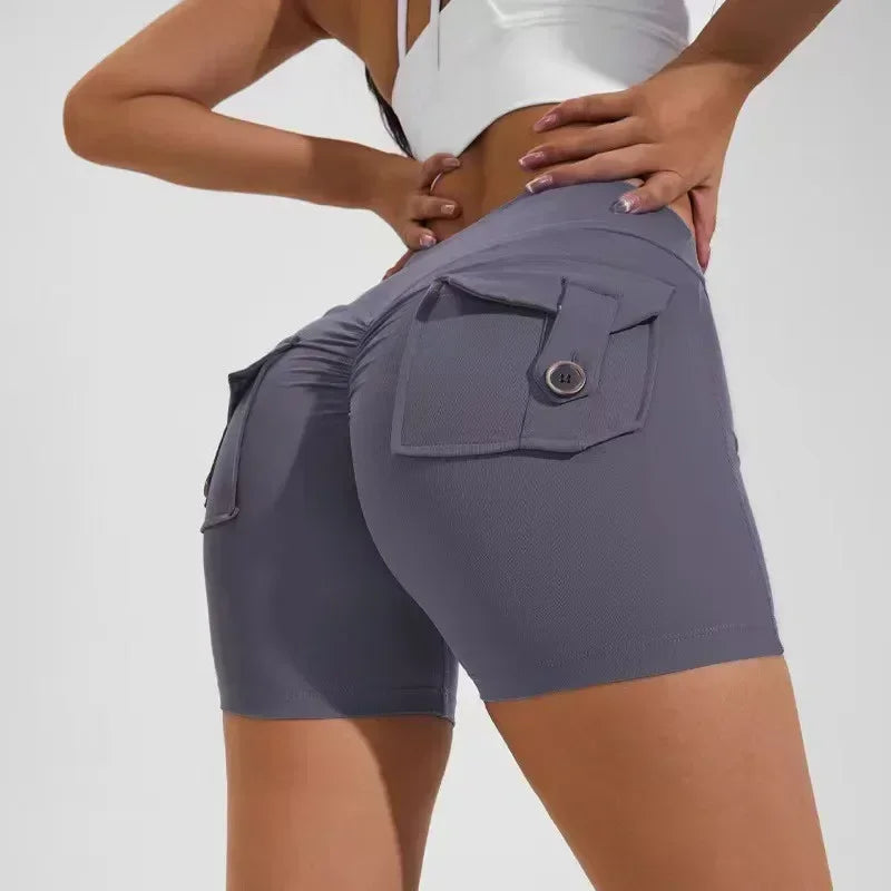 Seamless High-Waist Fitness Shorts with Pockets