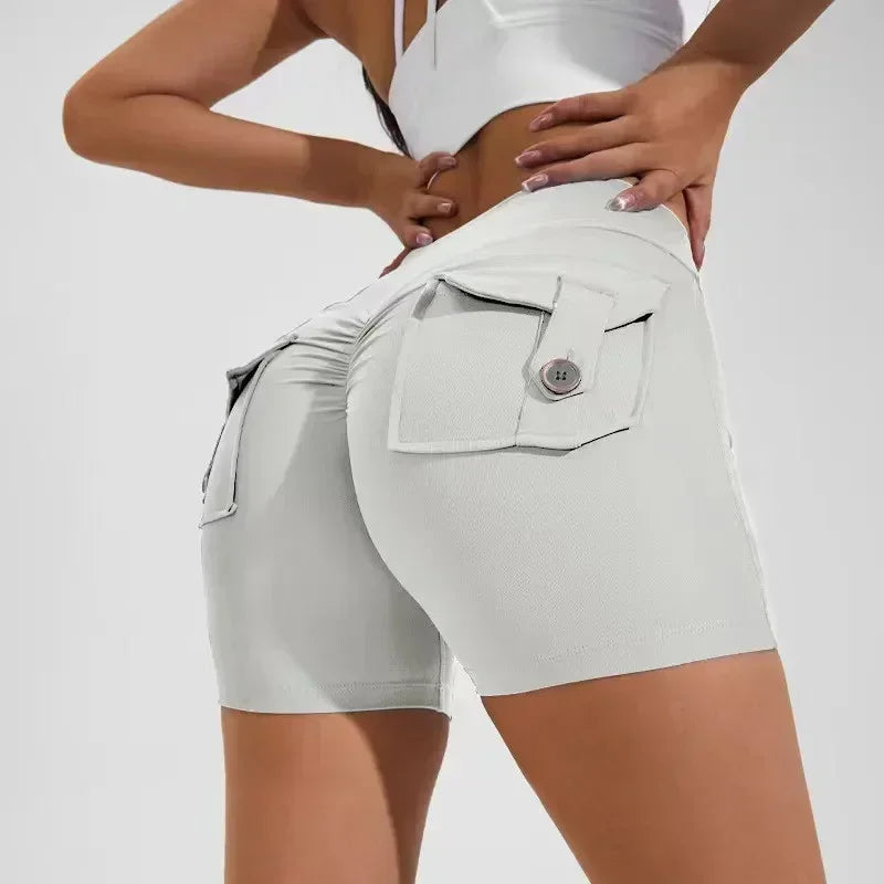 Seamless High-Waist Fitness Shorts with Pockets