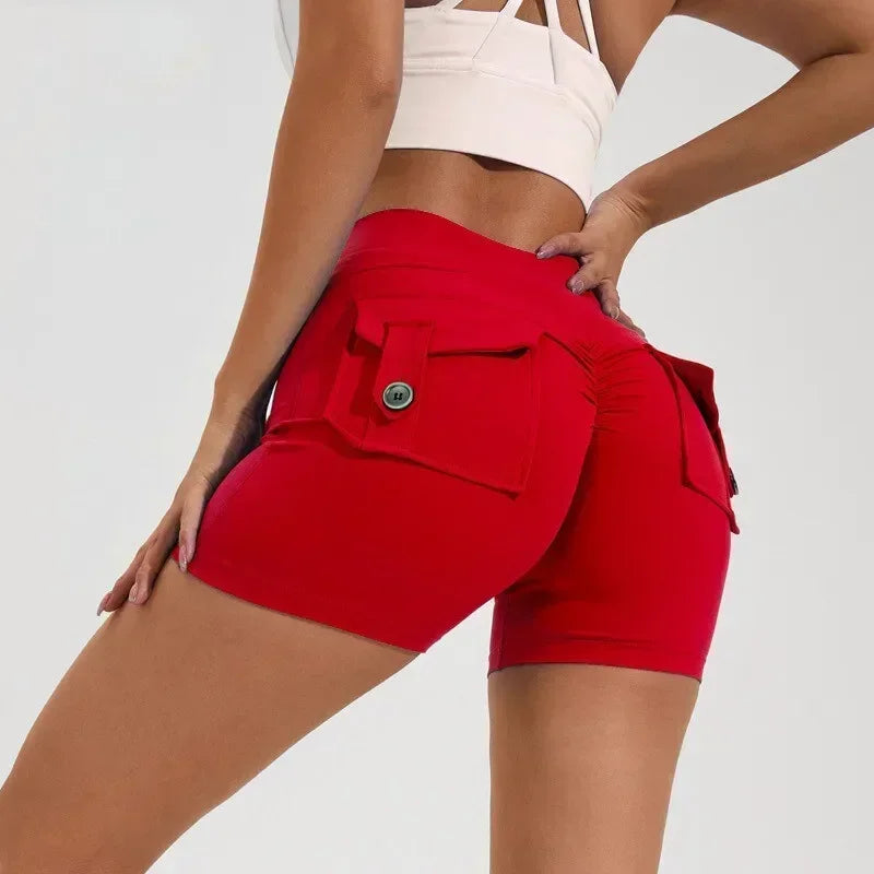 Seamless High-Waist Fitness Shorts with Pockets