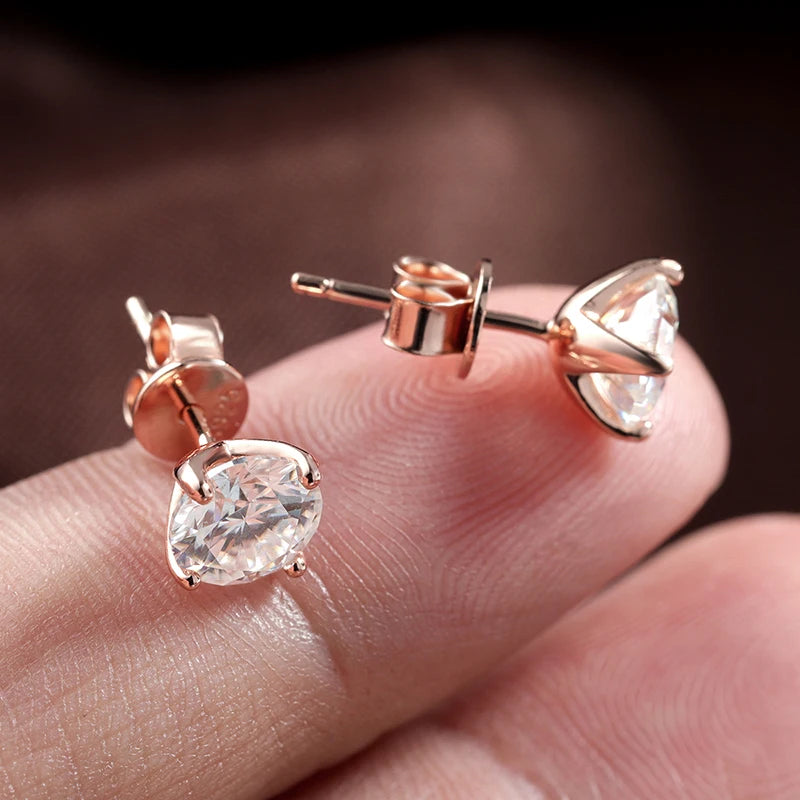 Moissanite Stud Earrings – Rose Gold 925 Silver