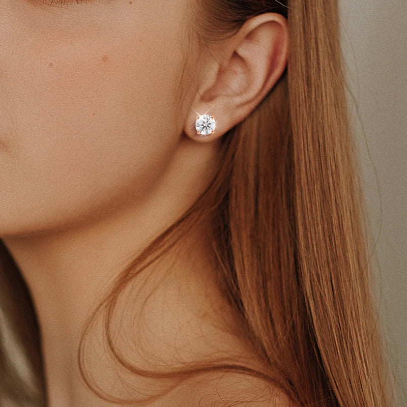 Moissanite Stud Earrings – Rose Gold 925 Silver