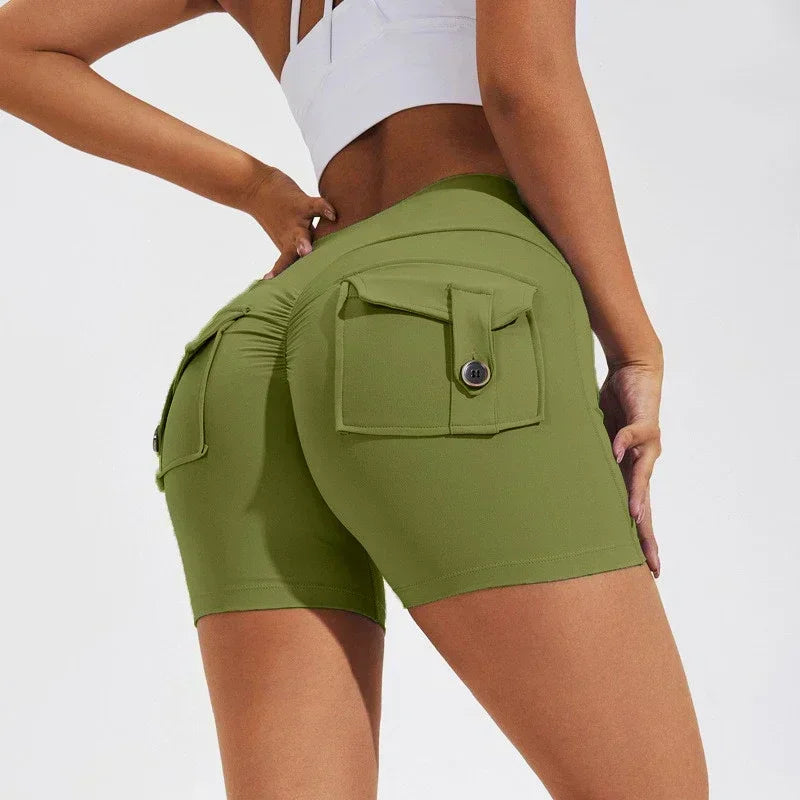 Seamless High-Waist Fitness Shorts with Pockets