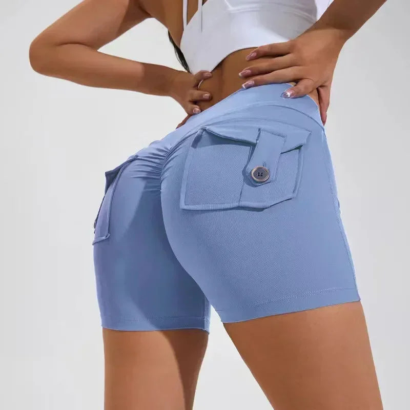 Seamless High-Waist Fitness Shorts with Pockets